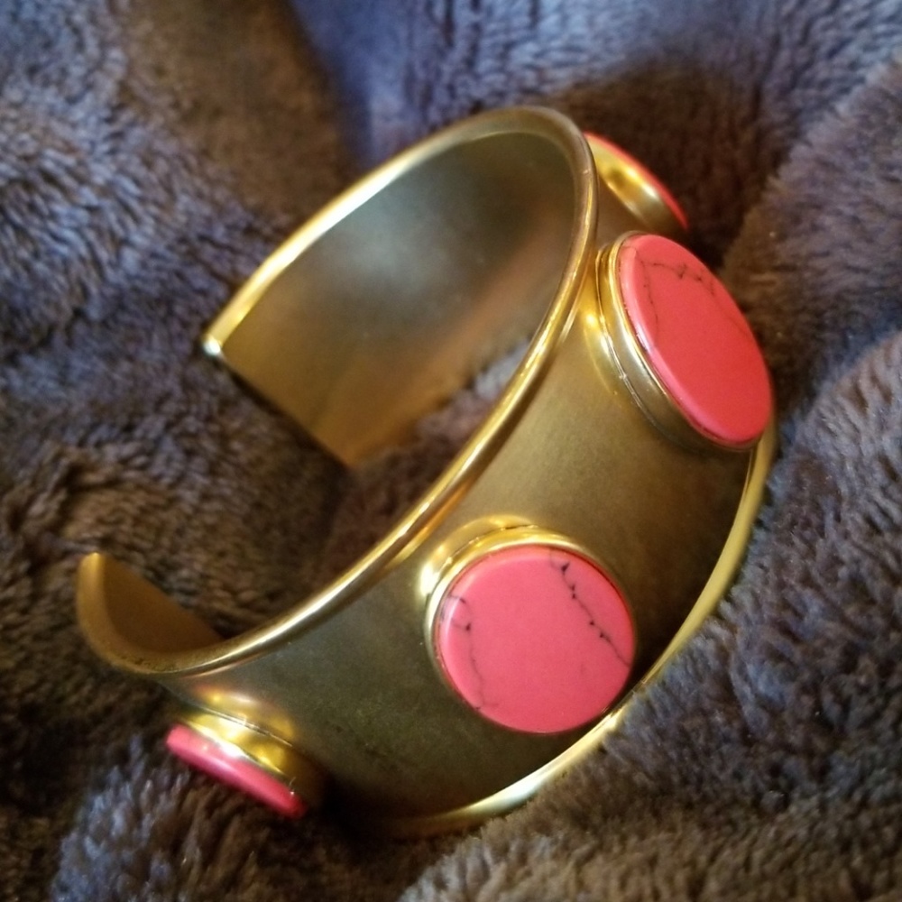 Kate Spade bangle gold & red howlite cuff bracelet